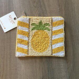 Kay Lee New York Yellow Pineapple Seed Beaded Coin Purse/Cosmetic Bag